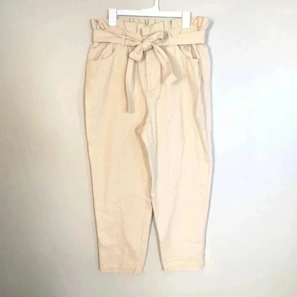 Who What Wear Paper Bag Ankle Pants Cream Size 14